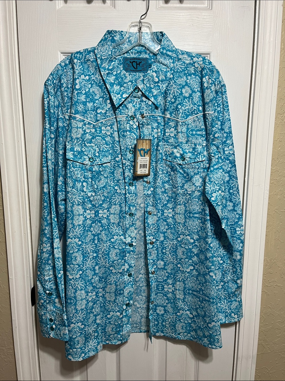 CH Turquoise Floral Button-Down Western Shirt for Women